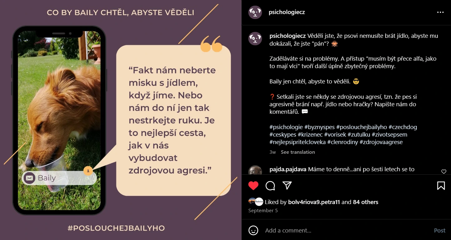 Ukázka Instagram příspěvku pro Psichologii