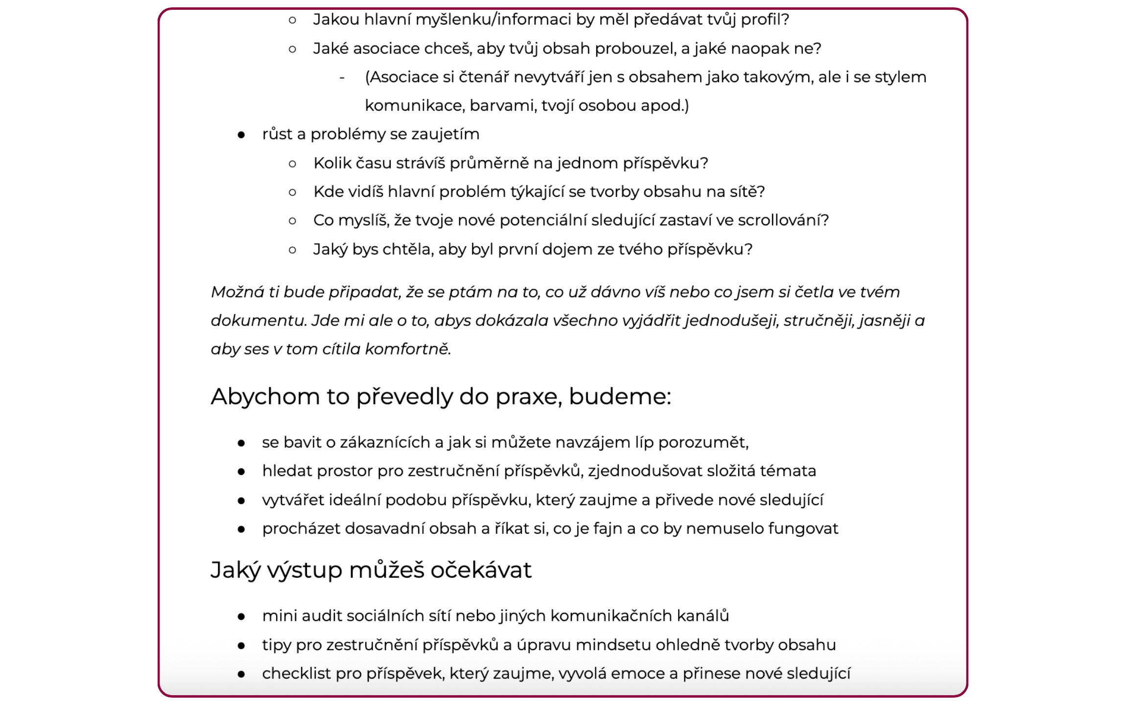 Ukázka práce v rámci mentoringu